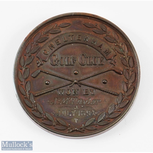 210 - Scarce 1894 Cheltenham Golf Club (Est 1891-1935) Bronze Monthly Golf Medal - won by J M Taylor July ... 