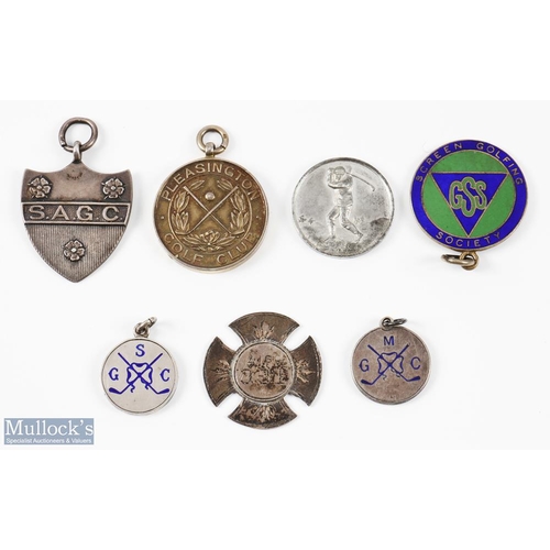 216 - Interesting collection of 6x Various Silver, Silver and Enamel Monogram Golf Club Medals from 1904 o... 