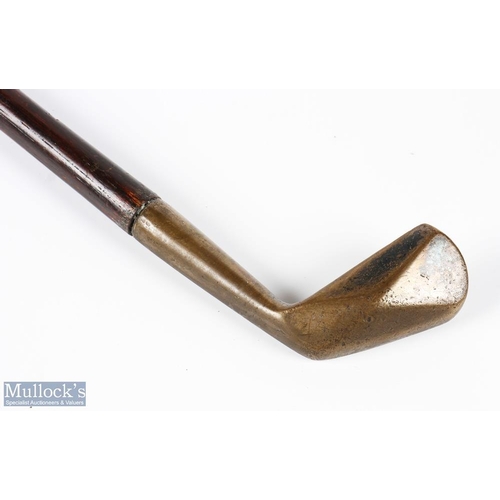 228 - Period Sunday Golf Diamond Back Brass Head Walking Stick - the face is finely engraved with the init... 