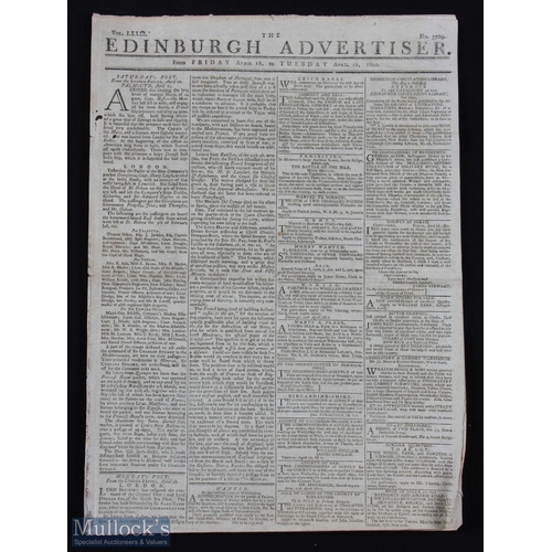 239 - 1800 The Edinburgh Advertiser Newspaper Golfing Announcement - dated Friday April 18 to Tuesday Apri... 