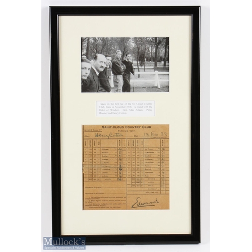 240 - 1938 Rare Duke of Windsor and Henry Cotton original signed golf score card and photograph display - ... 