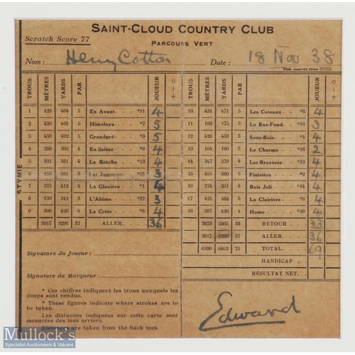 240 - 1938 Rare Duke of Windsor and Henry Cotton original signed golf score card and photograph display - ... 