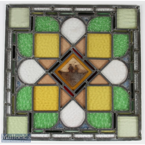 272 - Victorian Period Golfing Scene leaded coloured glass window panel - featuring a period golfer and hi... 