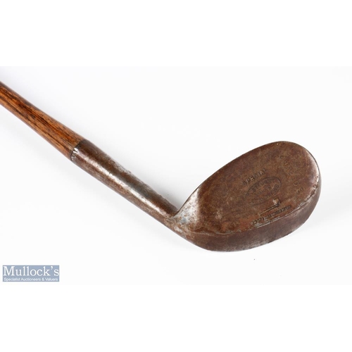 296 - Tom Stewart Maker St Andrews Niblick/Sand Iron - with good leading edge wide sole, c/w makers pipe m... 