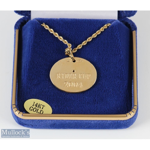 318 - 2004 Official Ryder Cup Presentation 14ct Gold Ladies Engraved Necklace - presented to players and o... 