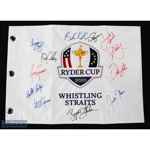 334a - 2020 Ryder Cup American Team signed Embroidered Pin Flag - played at Whistling Straits USA in Sept 2... 
