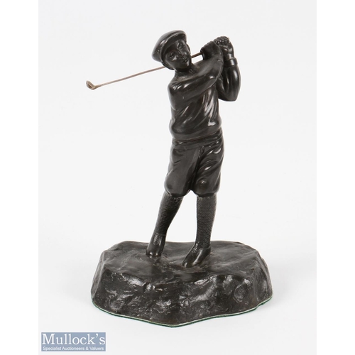 394 - Spelter Golfing Figure - depicts juvenile golfer in action pose measures 8.5