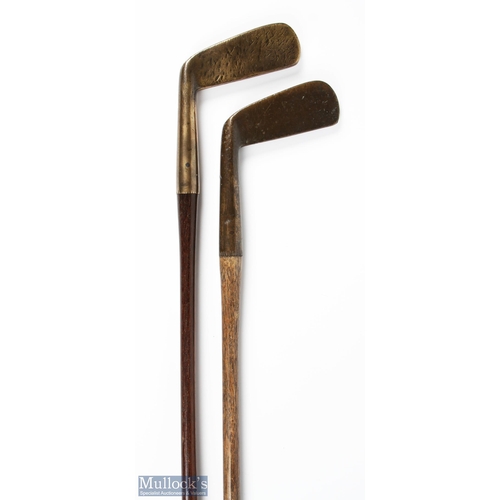 404 - 2x Early brass head putters one stamped with the Forgan of St Andrews POWF mark, the other no maker'... 