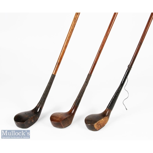 413 - 3x Scare neck woods features a M Young of Prestwick dark stained driver, Auchterlonie St Andrews bro... 