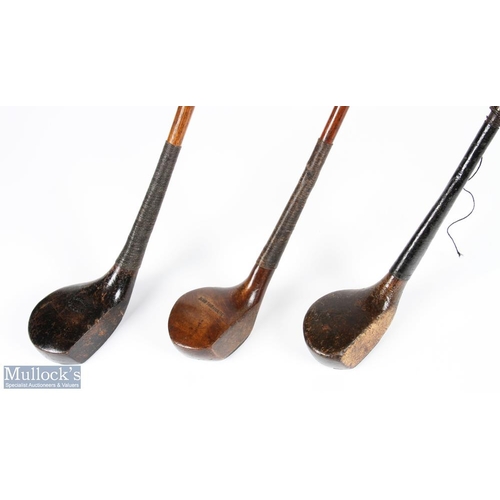 413 - 3x Scare neck woods features a M Young of Prestwick dark stained driver, Auchterlonie St Andrews bro... 