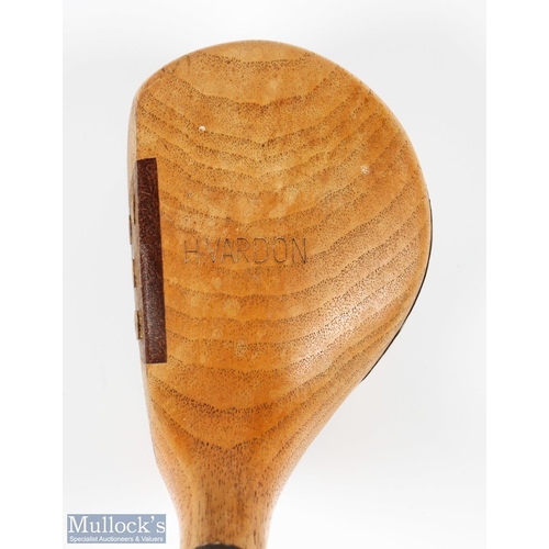 415 - Harry Vardon well made replica golden persimmon scare neck driver with leather face insert retained ... 