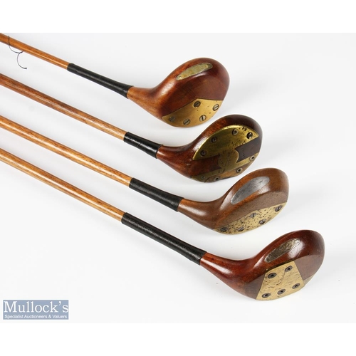 418 - 4x Large head socket neck woods features Harry Cawsey 'angsol' driver, a large head light stained br... 