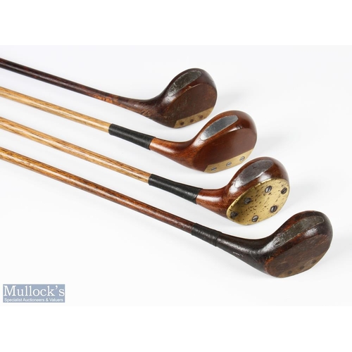 419 - 4x Small socket head woods features Auchterlonie special spoon with full brass sole plate, J H Taylo... 