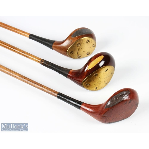 421 - 3x Socket neck woods to incl a Cannon Taylor dark stained bulldog baffie with 20deg loft, H Vardon s... 