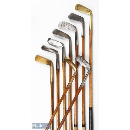 426 - 9x Assorted brass and metal putters to incl' Early Gem by the British Golf Co Ltd, London, J B Halle... 