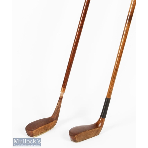 429 - 2x Interesting wooden mallet head putters a mid stained persimmon Maxmo with full length later fitte... 