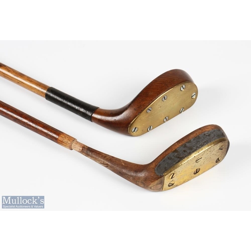 429 - 2x Interesting wooden mallet head putters a mid stained persimmon Maxmo with full length later fitte... 