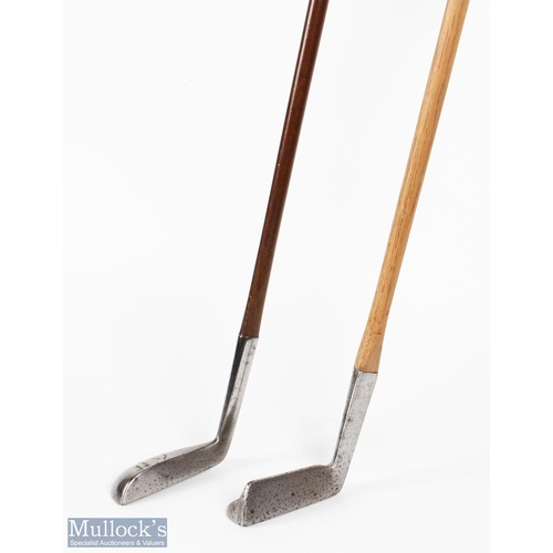 431 - Vardon Brown metal mallet head drop toe putter with oval hosel and shaft together with James Braid O... 