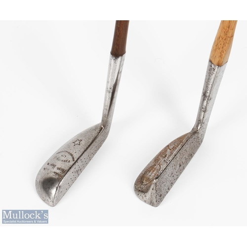 431 - Vardon Brown metal mallet head drop toe putter with oval hosel and shaft together with James Braid O... 