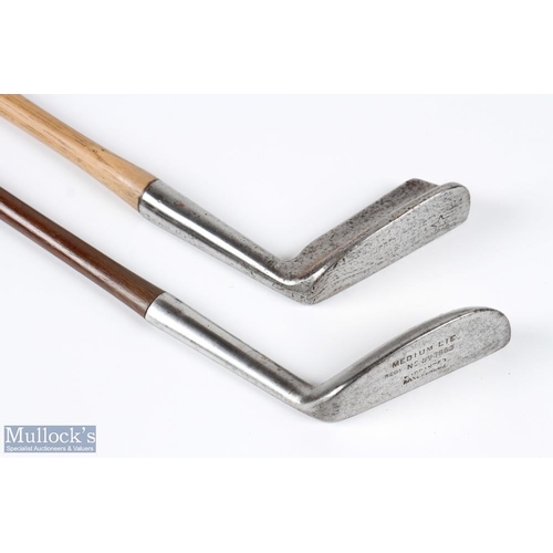 431 - Vardon Brown metal mallet head drop toe putter with oval hosel and shaft together with James Braid O... 