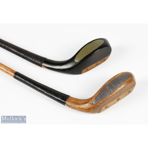 434 - Arthur Claire of Ventnor GC Isle of Wight c1920 golden persimmon mallet head scare neck putter toget... 