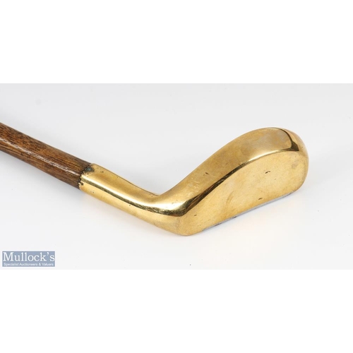 445 - ZoZo style small brass mallet head putter with metal central face insert stamped R Fernie to the cro... 