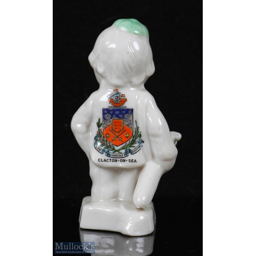 558 - The Colonel Golfing Crested Ware Figures: an uncommon example with green hat featuring crests from C... 