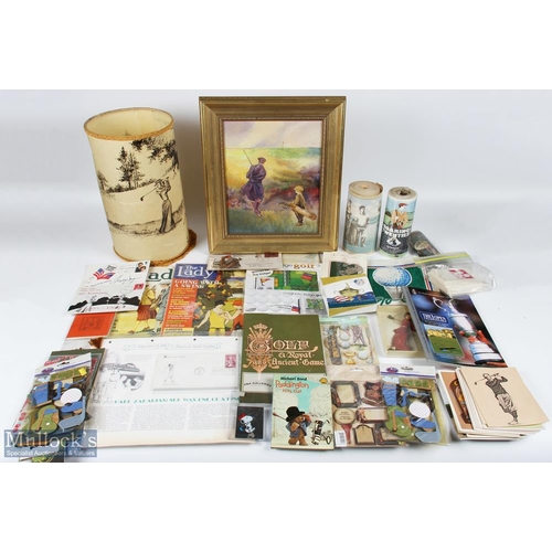 617 - Golf Collectables: a mixed box to include modern golf postcards, greeting cards unused, fridge magne... 