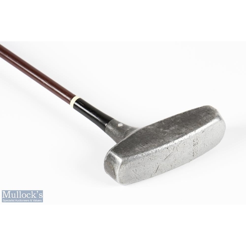 62 - Interesting Centre Shaft rectangular alloy duplex putter - stamped CS 200 to the sole, circular lead... 