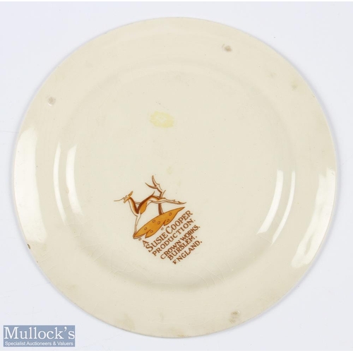 620 - Scarce Susie Cooper Crown Works Burslem decorated side plate c1930/40s with a witty golfing figure -... 