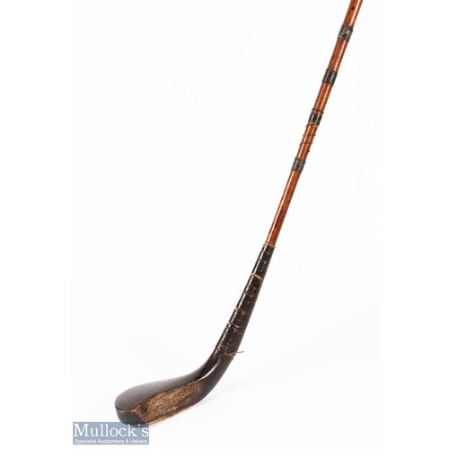 7 - Early and interesting McEwan dark stained beech wood curved face longnose short spoon c1870 - head m... 