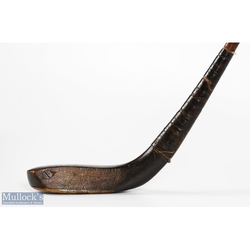 7 - Early and interesting McEwan dark stained beech wood curved face longnose short spoon c1870 - head m... 