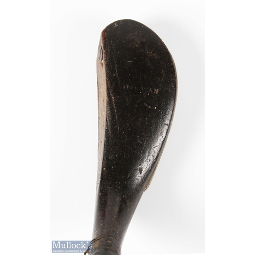 7 - Early and interesting McEwan dark stained beech wood curved face longnose short spoon c1870 - head m... 