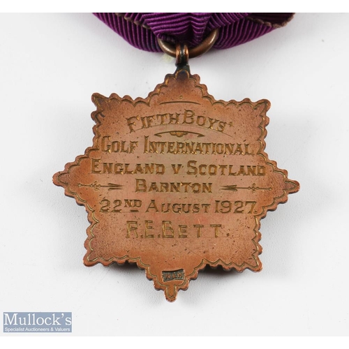 779 - 1927 Fifth Boys' Golf International England v Scotland medal - by makers Walker & Hall hallmark, bas... 