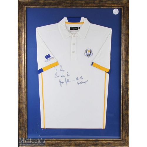 790 - 2014 European Ryder Cup players shirt, Signed Stephen Gallacher - with a dedication to shirt, framed... 