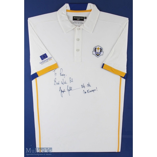 790 - 2014 European Ryder Cup players shirt, Signed Stephen Gallacher - with a dedication to shirt, framed... 