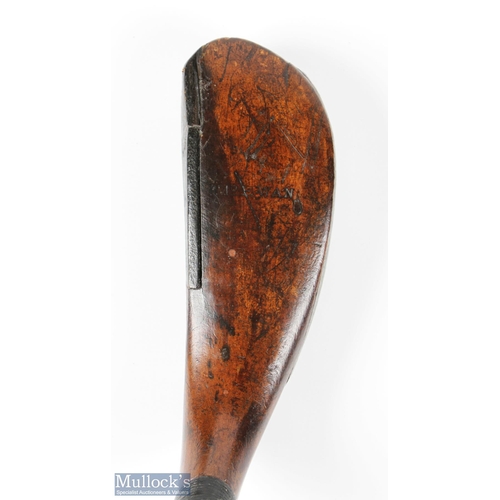 93 - Early and Elegant McEwan dark stained fruit wood longnose slightly curved face play club c1865 head ... 