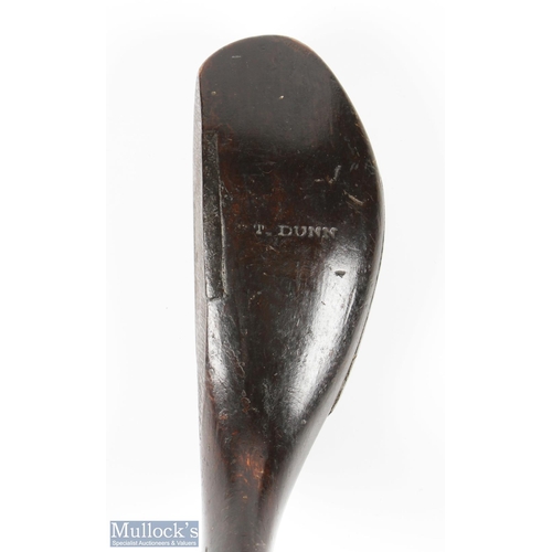 94 - Fine T Dunn dark stained beech wood longnose play club c1885 - the elegant high crown head has the o... 