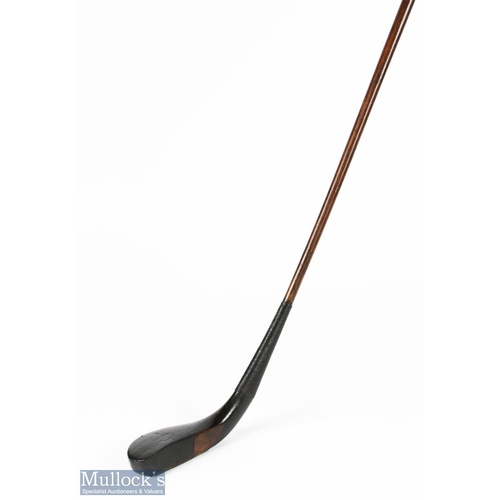 97 - Early McEwan dark stained longnose play club c1875 - with half leather face insert and fitted with d... 