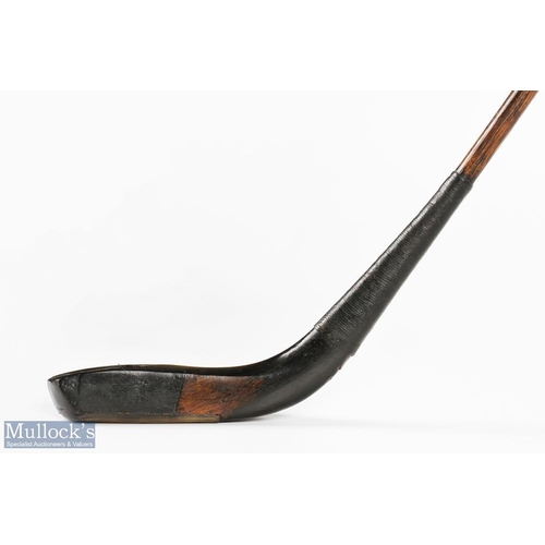 97 - Early McEwan dark stained longnose play club c1875 - with half leather face insert and fitted with d... 