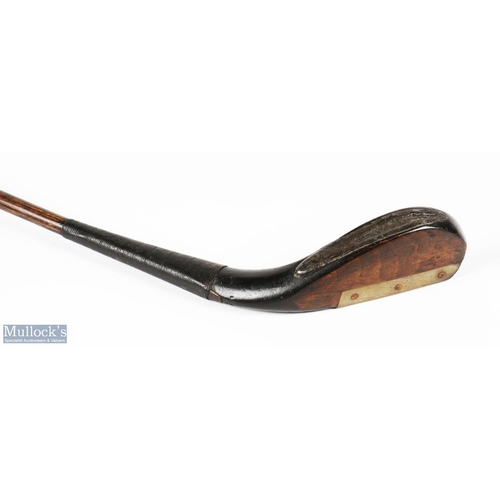 97 - Early McEwan dark stained longnose play club c1875 - with half leather face insert and fitted with d... 