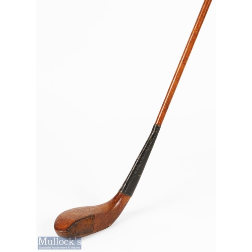 99 - Auchterlonie St Andrews light stained dog wood broad head longnose driver c1890 - with half leather ... 