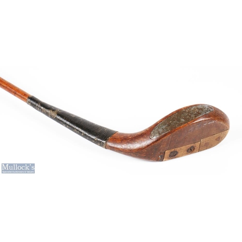 99 - Auchterlonie St Andrews light stained dog wood broad head longnose driver c1890 - with half leather ... 