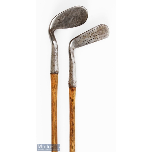 452 - 2x Smith's Patent anti-shank irons includes a mid-iron and a niblick both devoid of head markings - ... 