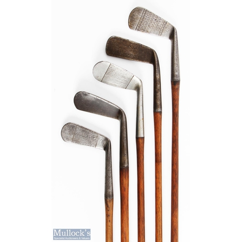 456 - 5x Left handed clubs - to incl' J H Taylor 'fliweel' no 7 mashie niblick, George Forrester of Elie m... 