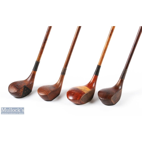 463 - 4x Assorted woods to incl' large head stripe topped stained persimmon driver stamped Tom Wilson, sma... 