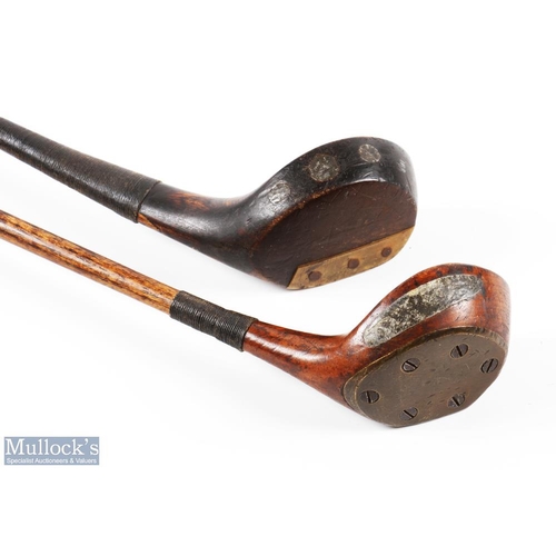 467 - 2x Wm Park woods feature a socket dark stained brassie with clear maker's mark to the crown and a sc... 