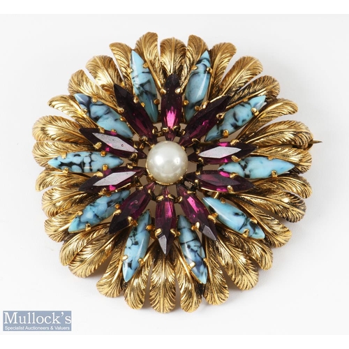 146B - 1964 Bijoux Christian Dior Brooch - Costume Jewellery - large brooch with multi stones, glass, pearl... 