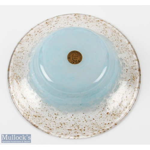 183 - Monart Studio Glass light Blue and Copper Aventurine Bowl with Label in shape UB, 10.5