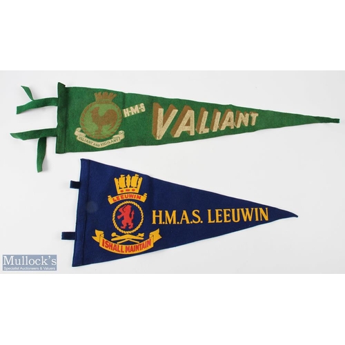 191 - WWII Naval HMS Felt Pennants HMS Valiant 62cm log - missing a small tip part + HMAS Leeuwin 44cm lon... 